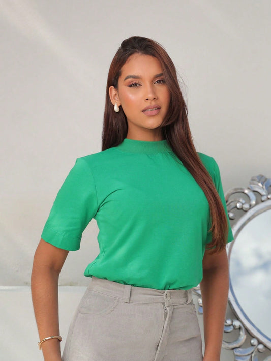 Tshirt Camiseta Blusa Básica Feminina Gola Alta no Tecido Algodão Premium Moda Blogueira Comfy